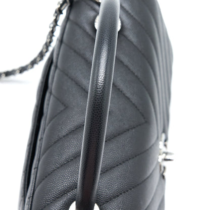 Chanel Medium Coco Handle Chevron Caviar Black