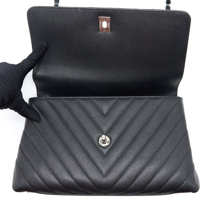 Chanel Medium Coco Handle Chevron Caviar Black