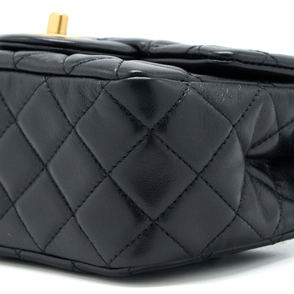Chanel 22S Pearl Crush Mini Square Flap Bag Lambskin Black (Microchip)