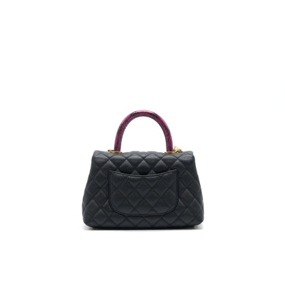 CHANEL MINI COCO HANDLE CAVIAR LEATHER WITH PYTHON HANDLE BLACK