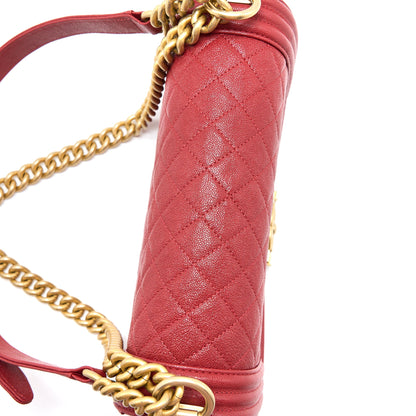 Chanel Medium Boy Bag Grained Calfskin Red Brushed