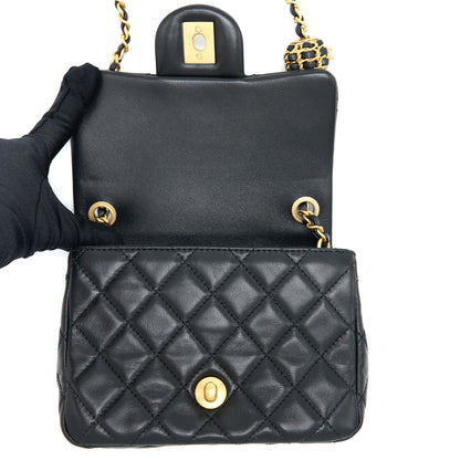 Chanel 22S Pearl Crush Mini Square Flap Bag Lambskin Black (Microchip)