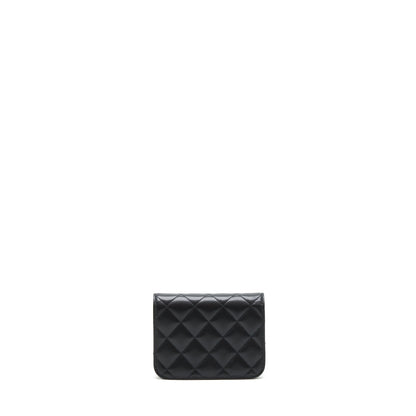 Chanel Mini flap card holder Ribbon Chain Lambskin Black L