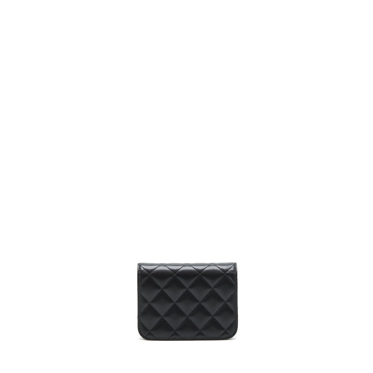 Chanel Mini flap card holder Ribbon Chain Lambskin Black L