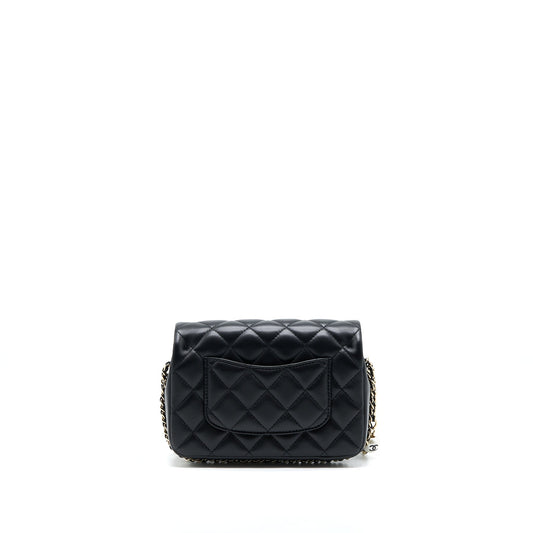 Chanel Small Pearl Logo Strap Flap Bag Lambskin Black L