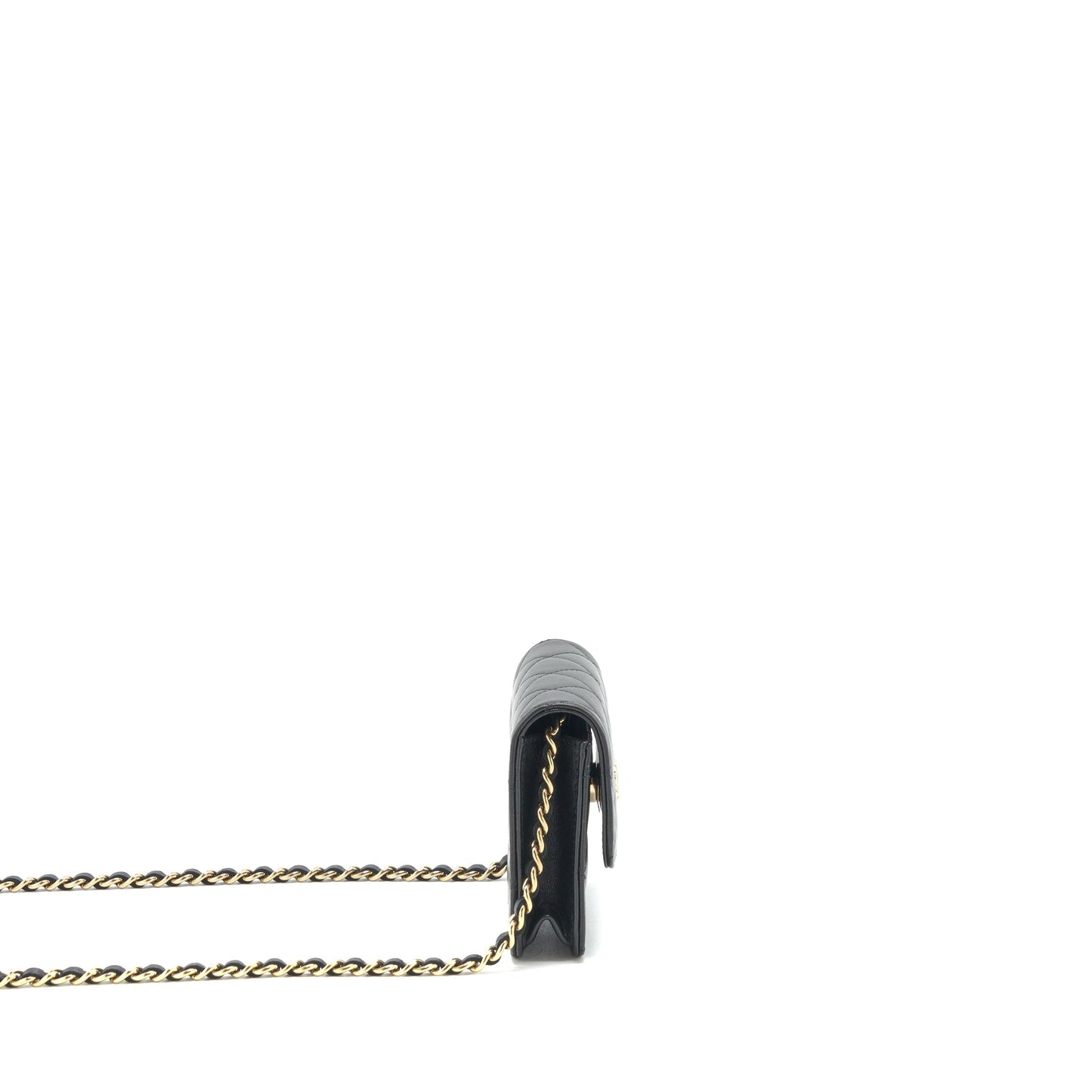 Chanel Mini flap card holder Ribbon Chain Lambskin Black L
