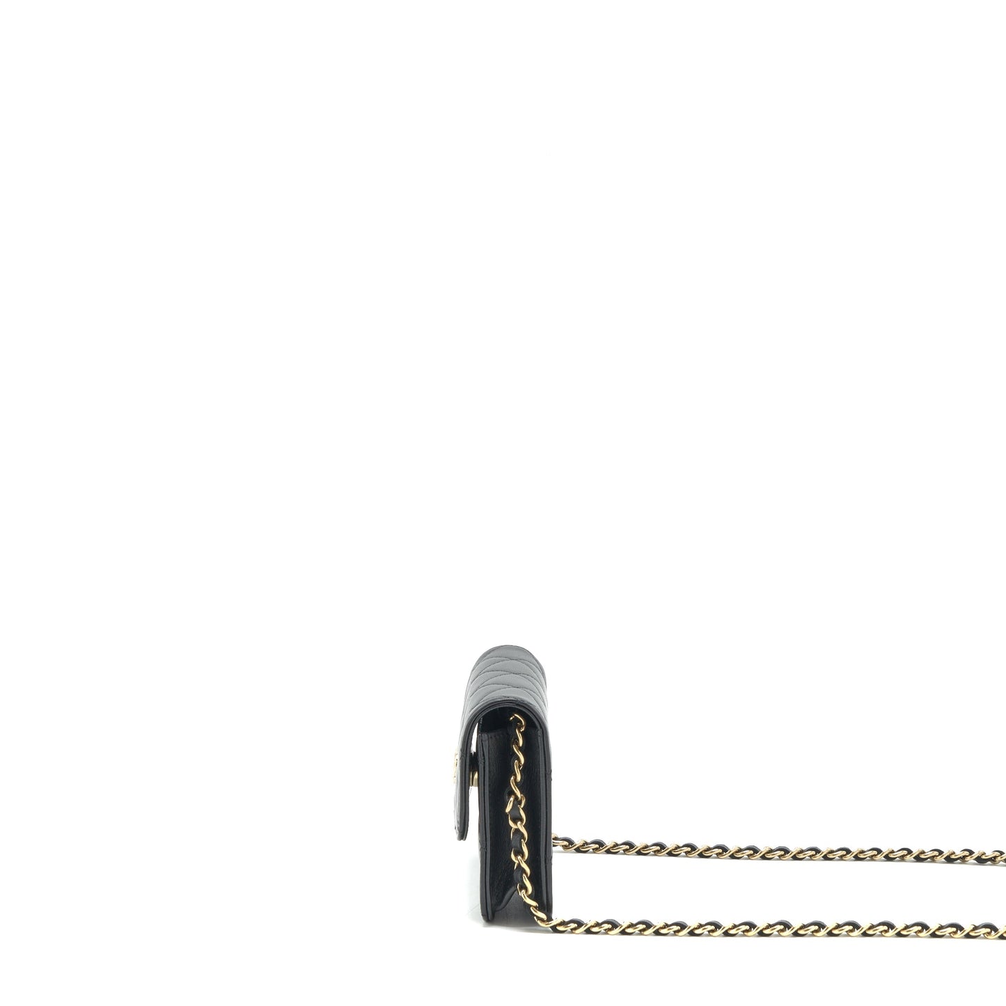 Chanel Mini flap card holder Ribbon Chain Lambskin Black L