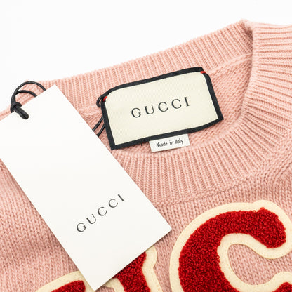 Gucci Size S Teddy Bear Sweater with Terrycloth Gucci Patch Wool Rose