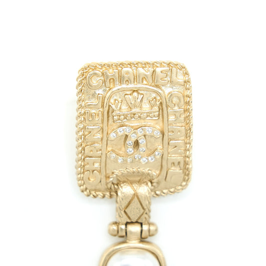 Chanel Gold Plate Pearl Drop Earrings Brushed Light Gold Tone