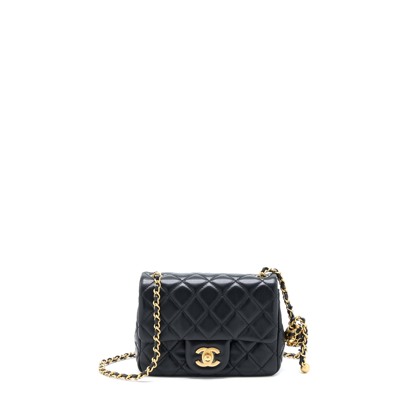 Chanel 22S Pearl Crush Mini Square Flap Bag Lambskin Black (Microchip)