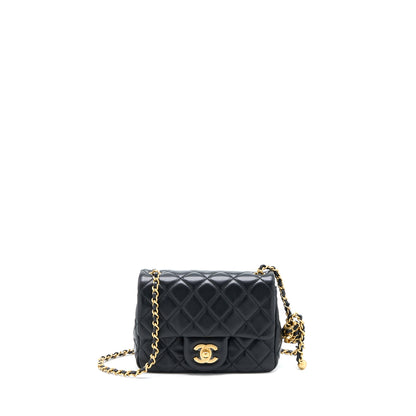 Chanel 22S Pearl Crush Mini Square Flap Bag Lambskin Black (Microchip)