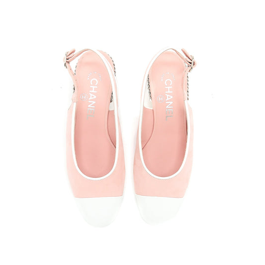 Chanel Size 35.5 Slingback Heel Suede/Patent Pink/White