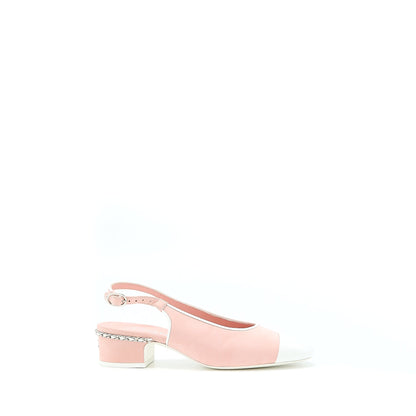 Chanel Size 35.5 Slingback Heel Suede/Patent Pink/White