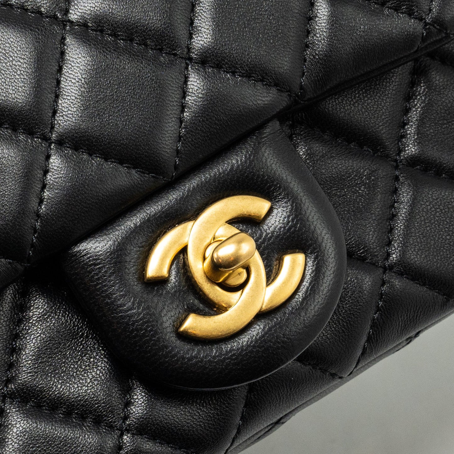 Chanel Pearl Crush Mini Square Flap Bag Lambskin Black  (microchip)