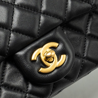 Chanel Pearl Crush Mini Square Flap Bag Lambskin Black  (microchip)