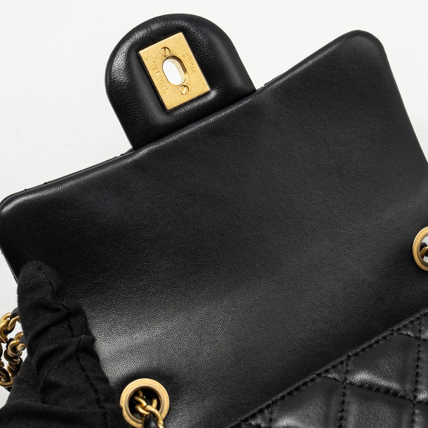 Chanel Pearl Crush Mini Square Flap Bag Lambskin Black  (microchip)