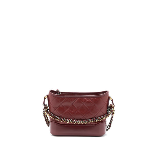 Chanel Small Gabrielle Hobo Bag Calfskin Burgundy Multicolour Hardware