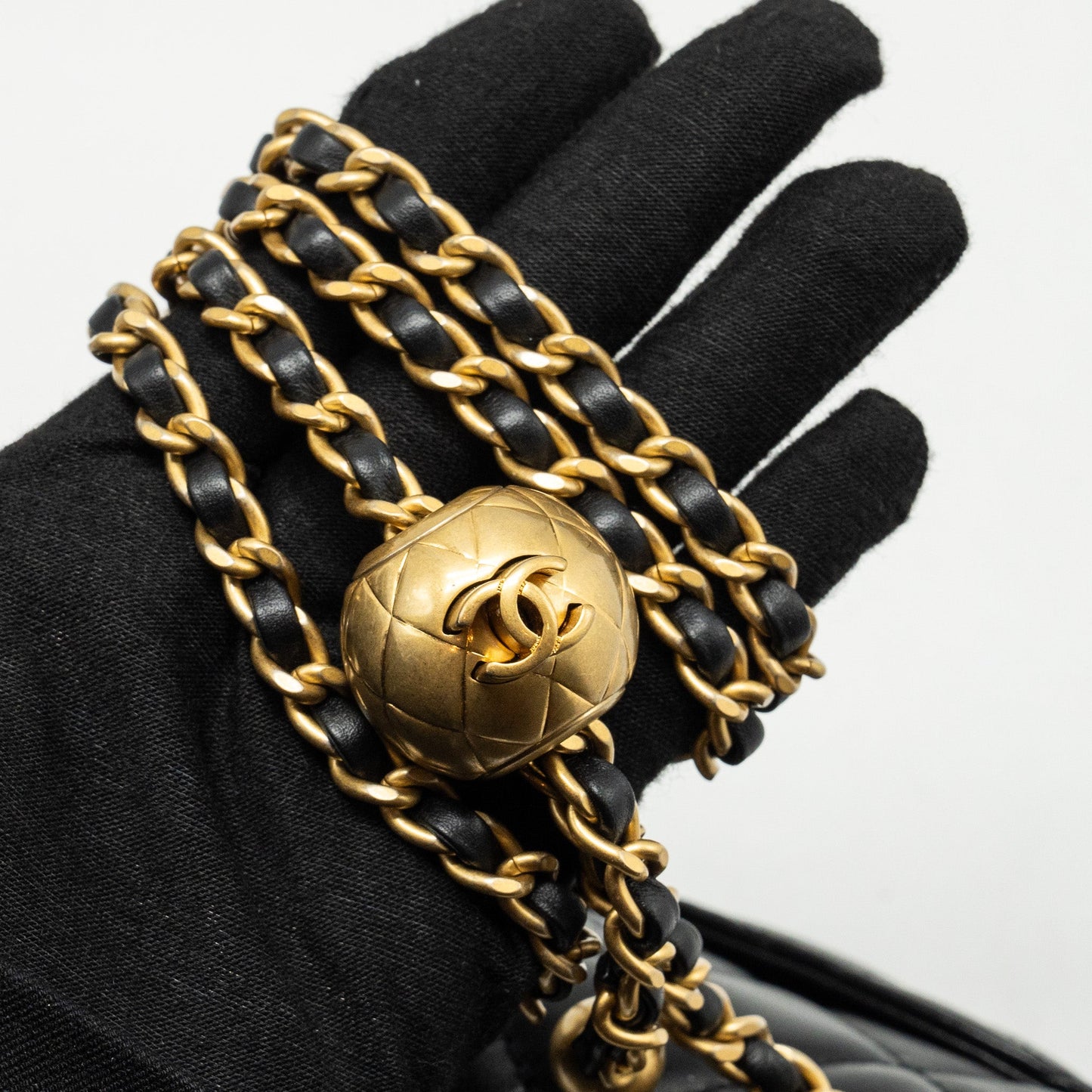 Chanel Pearl Crush Mini Square Flap Bag Lambskin Black  (microchip)