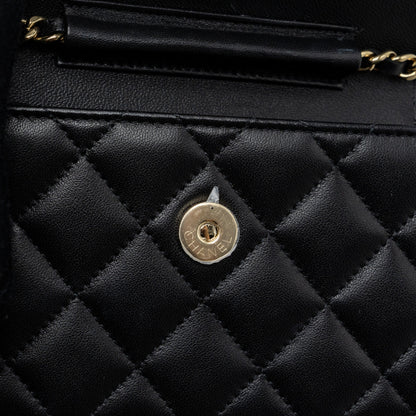 Chanel mini flap card holder with ribbon chain lambskin black L