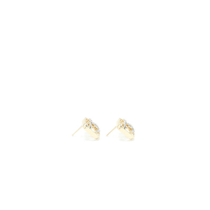 Chanel Square CC Logo Earring Crystal Light Gold Tone