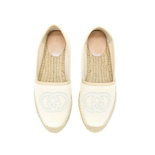 Gucci Size 37.5 Espadrilles Cotton / Tweed White
