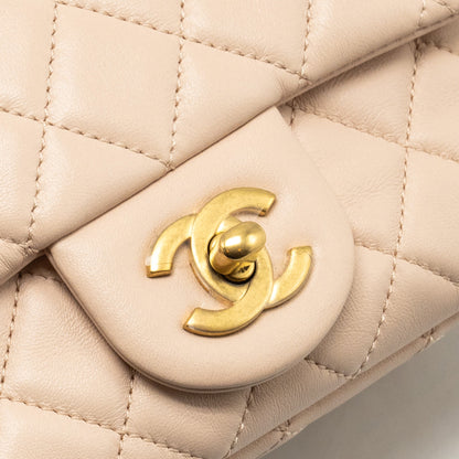 Chanel Pearl Crush Mini Square Flap Bag Lambskin Light Beige  (Microchip)