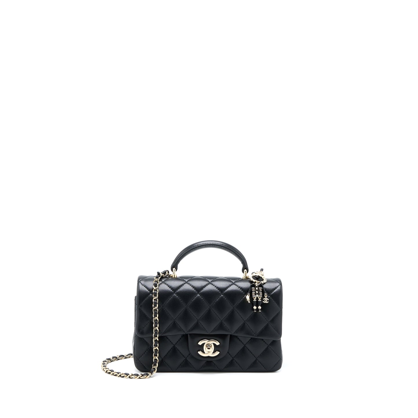 Chanel 22P lion charm Top Handle Mini Rectangular flap bag Lambskin Black L (Microchip)