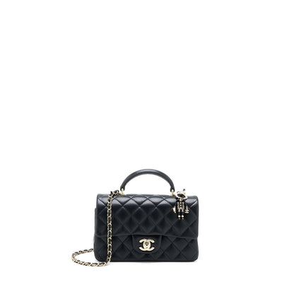Chanel 22P lion charm Top Handle Mini Rectangular flap bag Lambskin Black L (Microchip)