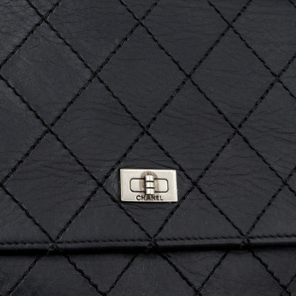 Chanel 2.55 Wallet On Chain Aged Calfskin Black Ruthenium