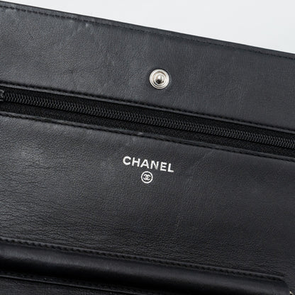 Chanel 2.55 Wallet On Chain Aged Calfskin Black Ruthenium