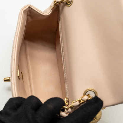 Chanel Pearl Crush Mini Square Flap Bag Lambskin Light Beige  (Microchip)