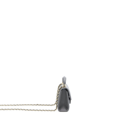 Chanel Mini Top Handle Flap Bag Lambskin Dark Grey L