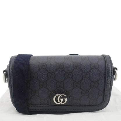 GUCCI Ophidia Super Mini GG Supreme Canvas Shoulder Bag Navy Blue 795466