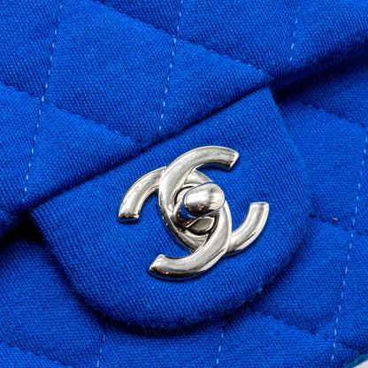 Chanel medium classic double flap bag fabric blue