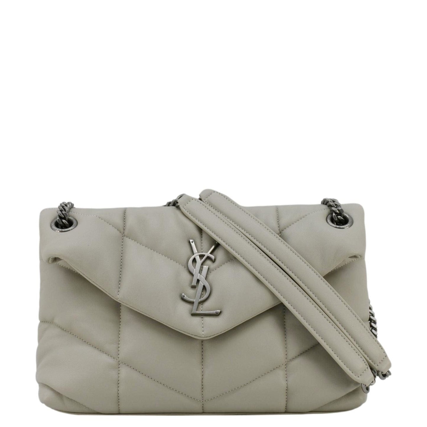 YVES SAINT LAURENT Loulou Puffer Quilted Leather Shoulder Bag Light Grey