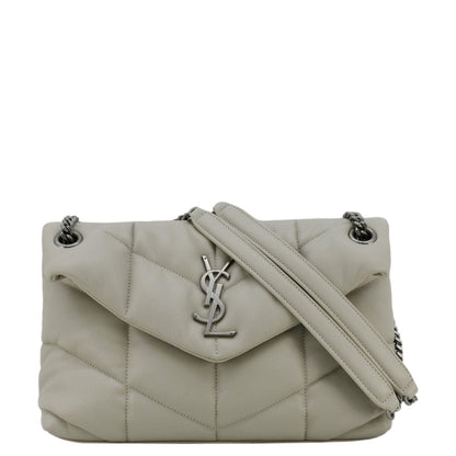 YVES SAINT LAURENT Loulou Puffer Quilted Leather Shoulder Bag Light Grey