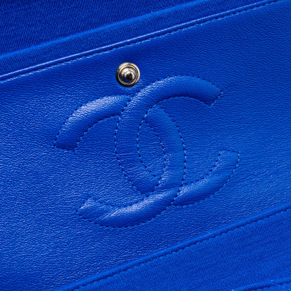 Chanel medium classic double flap bag fabric blue