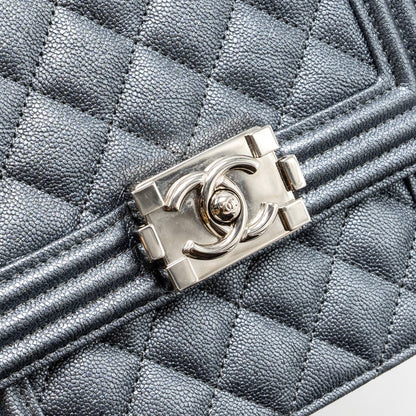Chanel North South Boy Bag caviar metallic grey