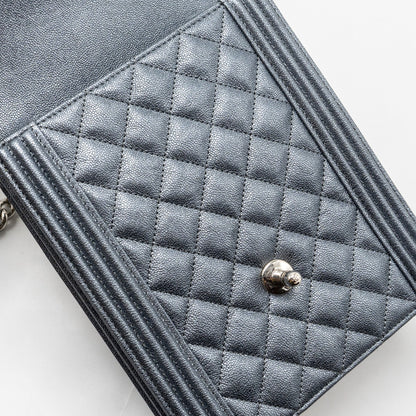Chanel North South Boy Bag caviar metallic grey