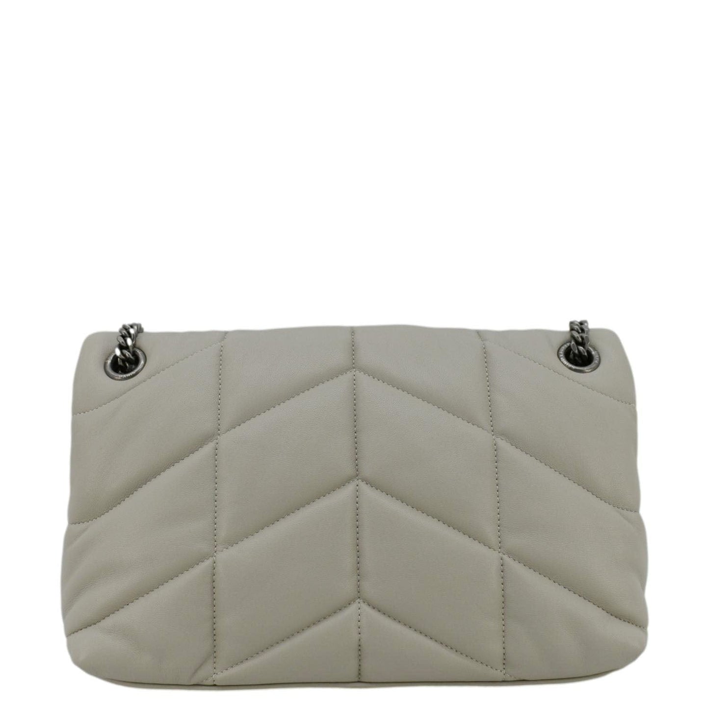 YVES SAINT LAURENT Loulou Puffer Quilted Leather Shoulder Bag Light Grey