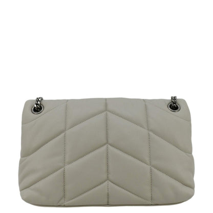 YVES SAINT LAURENT Loulou Puffer Quilted Leather Shoulder Bag Light Grey