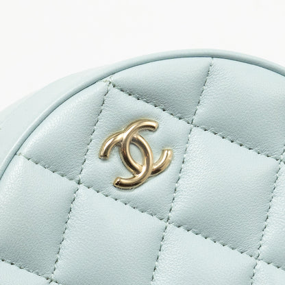 Chanel Mini Round Vanity With ribbon on chain Lambskin Light Blue L