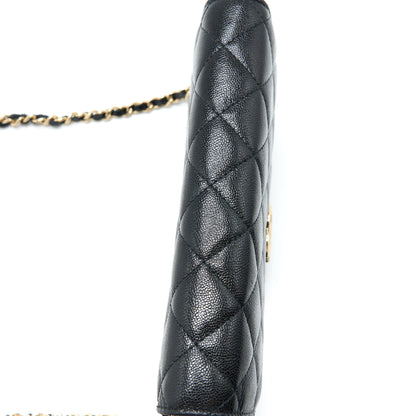 Chanel 22B Detail CC Logo Wallet On Chain Caviar Black L (Microchip)