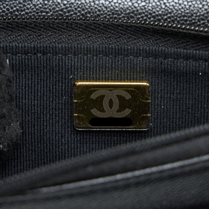 Chanel 22B Detail CC Logo Wallet On Chain Caviar Black L (Microchip)