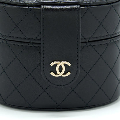 Chanel Mini Round Vanity With Chain Lambskin Black L