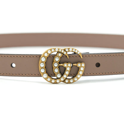 Gucci size85 Leather Belt with Pearl Double G bucket