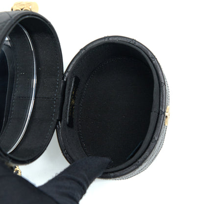 Chanel Mini Round Vanity With Chain Lambskin Black L