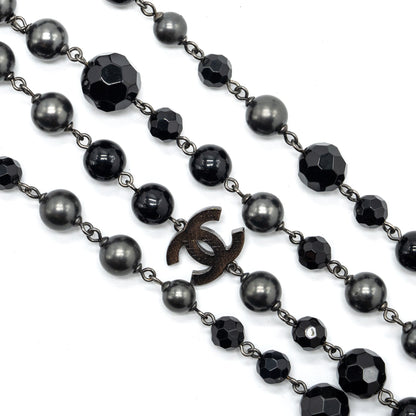Chanel CC Logo Long Necklace With Pearl Black/Grey