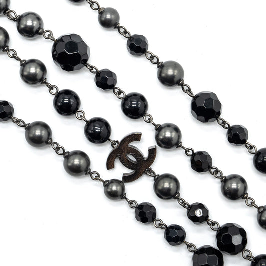 Chanel CC Logo Long Necklace With Pearl Black/Grey