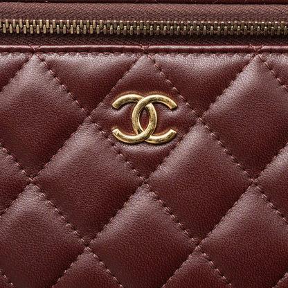Chanel Long Vanity With Gem Chain Lambskin Burgundy  (Microchip)